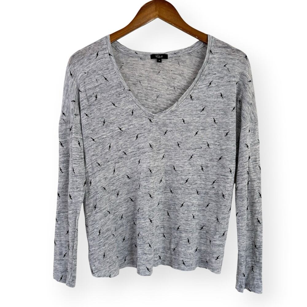 Rails Sami Long Sleeve Tee Top M Heather Grey Flocked Lightning Linen Blend
